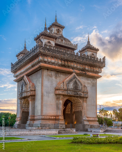 Patuxai, also known as the Victory Monument, is a prominent landmark in Vientiane, the capital city of Laos - Shot on August 26 2024