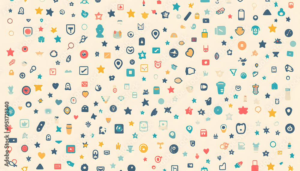 Obraz premium Repeating small icons, like stars, dots, or simple symbols, evenly spaced on a neutral background for a subtle pattern.