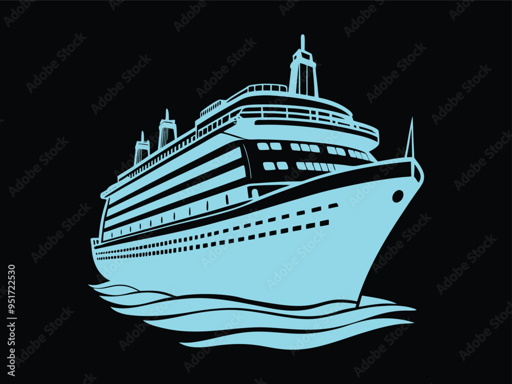 Modern Blue Cruise Liner Illustration on Black Background Modern Blue Cruise Liner Illustration on Black Background