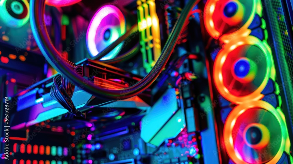 Closeup of Colorful RGB Lit PC Components Closeup of Colorful RGB Lit PC Components