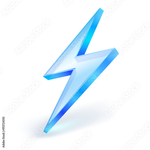 3D lightning bolt glass icon isolated on white background. Realistic vector illustration for graphic design, UI design, flash sale.