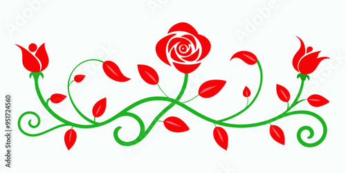 Wallpaper Mural Elegant Red Floral Design with Detailed Roses and Swirling Vines on a White Background: Minimalist and Sharp Style Featuring Intricate Line Work and Balanced Composition Torontodigital.ca