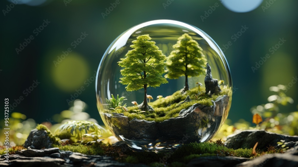 Earth crystal glass globe ball and growing tree Earth crystal glass globe ball and growing tree