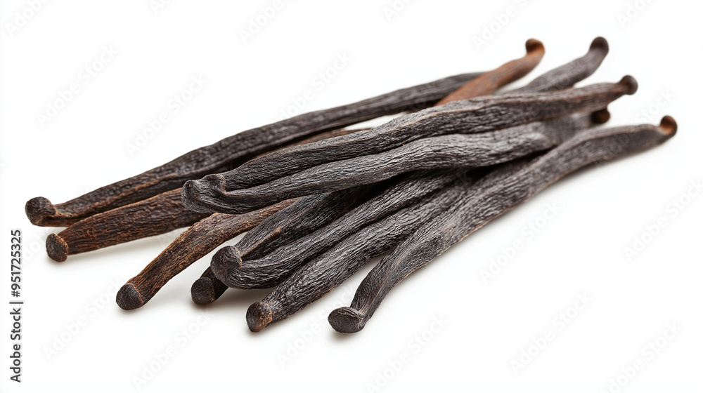Dry vanilla beans isolated on white background Dry vanilla beans isolated on white background