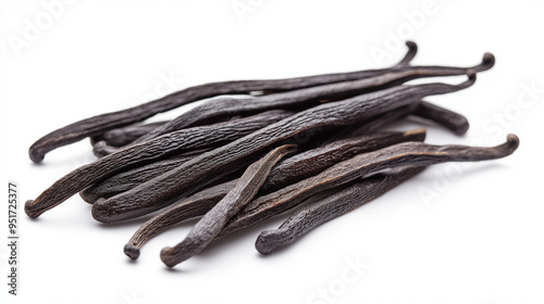 Dry vanilla beans isolated on white background