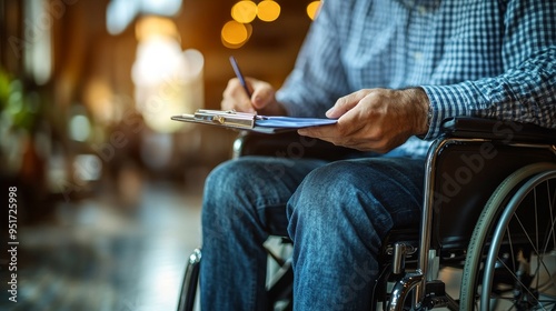 Wallpaper Mural professional reviewing a disability insurance policy with a client in a wheelchair, ensuring comprehensive coverage Torontodigital.ca