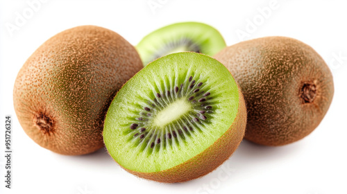 Fresh, juicy kiwi fruits, isolated on a white background.