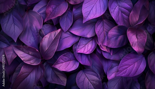 Vibrant Purple Leaves Pattern Background, Smooth and Calming Textures, Copy Space