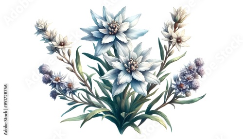 Wallpaper Mural Edelweiss, watercolor clipart illustration with isolated background. Torontodigital.ca