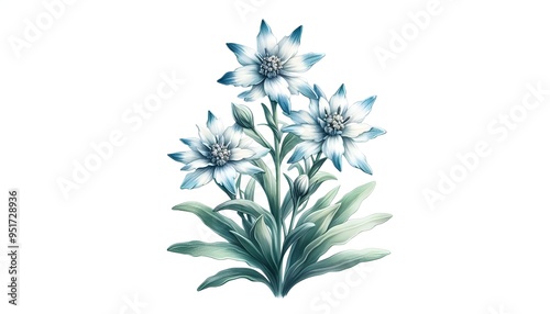Edelweiss, watercolor clipart illustration with isolated background.