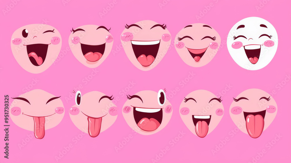 Face expression isolated vector icons, including funny cartoon emojis for dreaming, falling in love, laughing, and smiling. Facial emotions featuring kissing, happiness, and sticking out the tongue . Face expression isolated vector icons, including funny cartoon emojis for dreaming, falling in love, laughing, and smiling. Facial emotions featuring kissing, happiness, and sticking out the tongue .