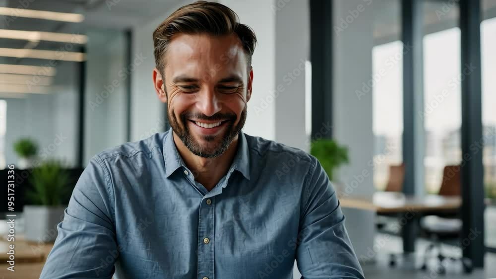 businessman looking to his phone in office, smiling businessman looking to his phone in office, smiling