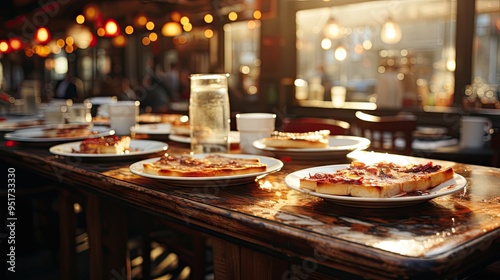 empty plates with designing patterns in cafe