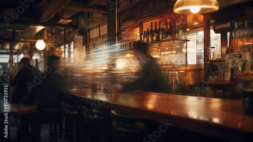 Pub bar restaurant with aesthetic blur light movement long exposure photography background