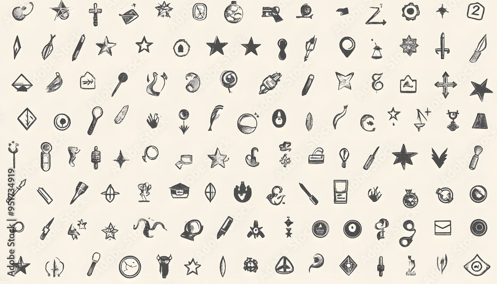 Repeating small icons, like stars, dots, or simple symbols, evenly spaced on a neutral background for a subtle pattern.