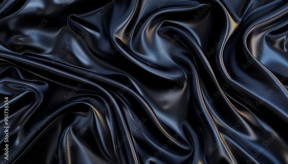 Fototapeta premium Smooth Black Silk Fabric with Gentle Waves, Soft and Shiny Material, Luxury and Elegance, Background with Copy Space