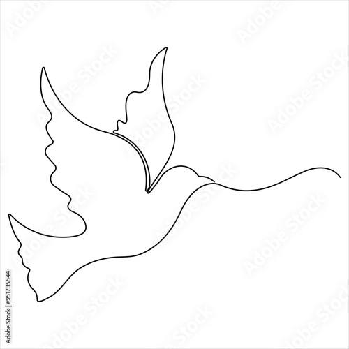 Continuous single line drawing of dove bird vector illustration