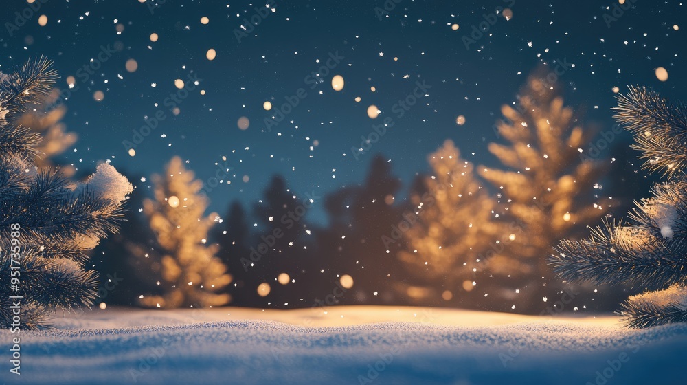winter night landscape. snowy forest and fir branches winter night landscape. snowy forest and fir branches