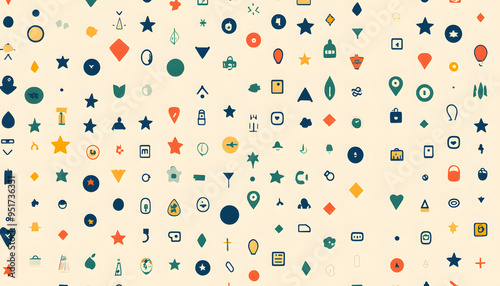 Repeating small icons, like stars, dots, or simple symbols, evenly spaced on a neutral background for a subtle pattern.