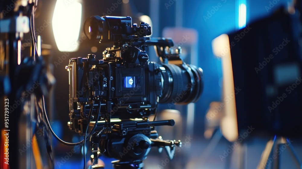 Professional Video Camera on a Tripod Ready for Filming