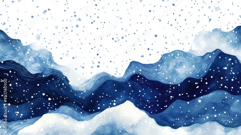 Obraz premium Winter ocean waves watercolor, white snow abstract background
