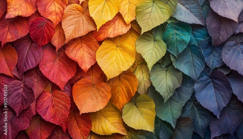 Wallpaper Mural Still Life Photo of Rainbow-Colored Autumn Leaves Arranged in a Pattern Torontodigital.ca