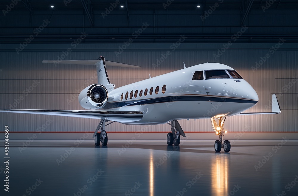 Fototapeta premium Private jet in hangar with grey floor and white walls