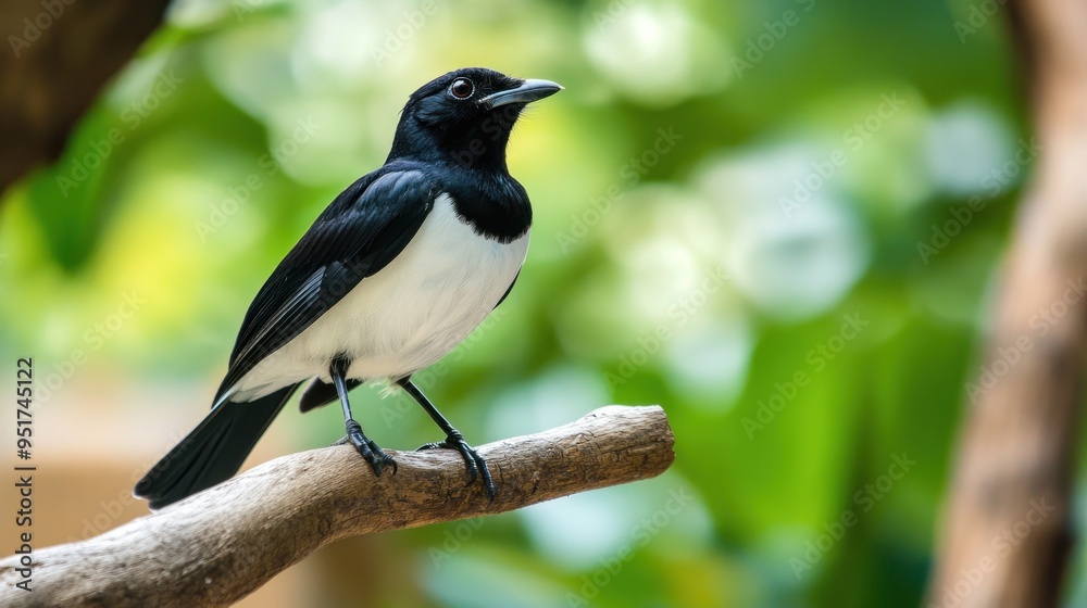 Black and White Bird Perched on a Branch