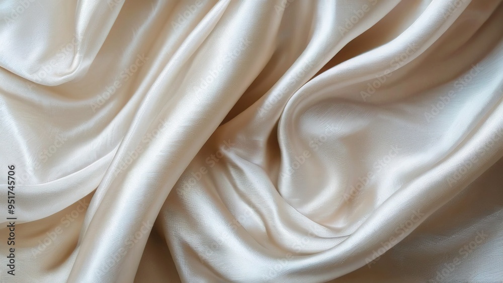 Close-up of smooth, creamy satin fabric with soft, flowing folds and wrinkles.