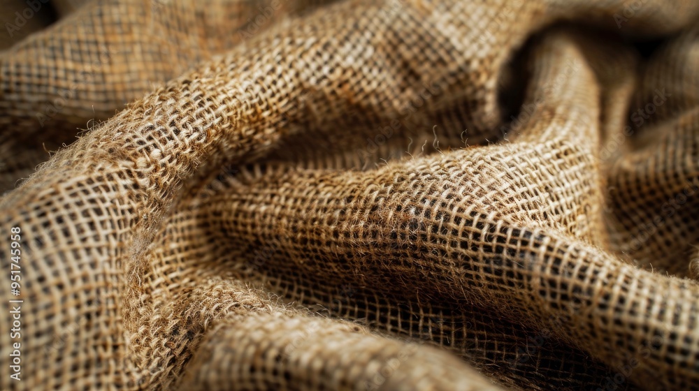Close-up of a burlap fabric, showing the coarse texture and natural fibers. The image highlights the rustic and durable quality of the material. Close-up of a burlap fabric, showing the coarse texture and natural fibers. The image highlights the rustic and durable quality of the material.