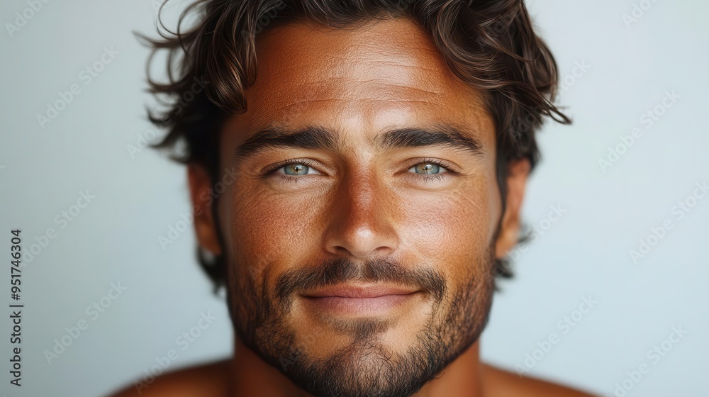 charismatic male model with chiseled features and warm smile against pure white backdrop dramatic side lighting accentuates bone structure and creates depth charismatic male model with chiseled features and warm smile against pure white backdrop dramatic side lighting accentuates bone structure and creates depth