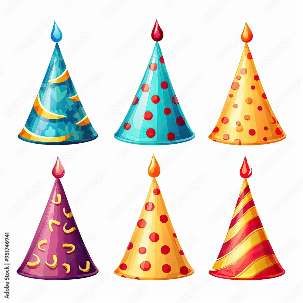 Party hats collections on white background Party hats collections on white background