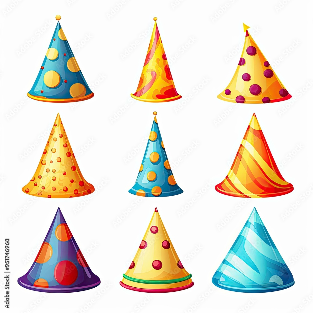 Party hats collections on white background