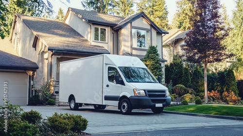 A moving van parked outside a suburban house, ready to load belongings, symbolizing reliable and efficient moving services.