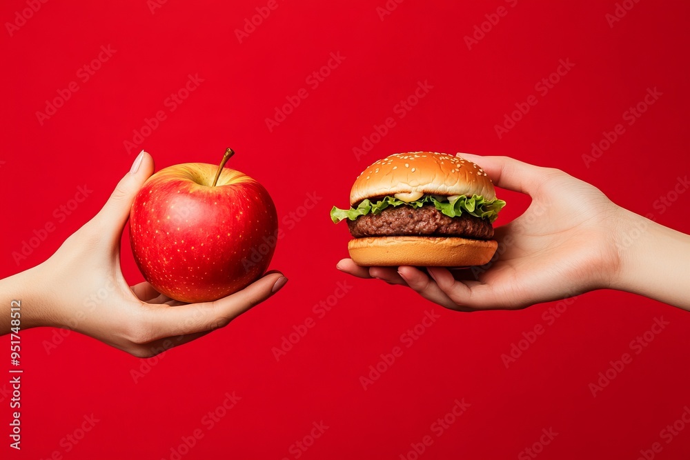 Healthy natural organic fresh vegetarian food vs. unhealthy processed fast junk food meat. Nutrition diet lifestyle and fitness eating choice. Healthy natural organic fresh vegetarian food vs. unhealthy processed fast junk food meat. Nutrition diet lifestyle and fitness eating choice.