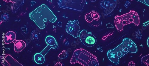 Gadgets pattern background of video game controllers photo