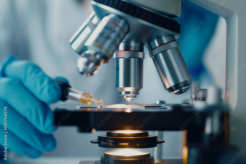 Scientist Using Microscope for Medical Testing and Research: Close-Up Laboratory Scene. Generative AI Scientist Using Microscope for Medical Testing and Research: Close-Up Laboratory Scene. Generative AI