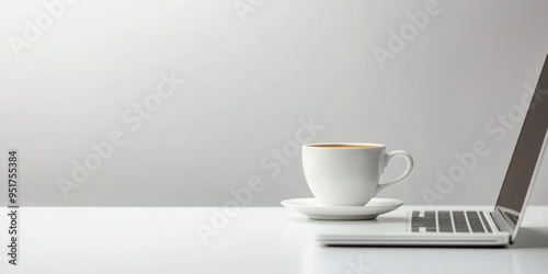 Wallpaper Mural Minimalist Home Office Desk with a Coffee Cup on Laptop Torontodigital.ca