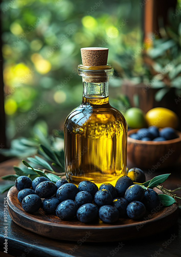 Fresh bio olive oil in glass bottle with ripe olives, healthy food farm concept. Fresh bio olive oil in glass bottle with ripe olives, healthy food farm concept.