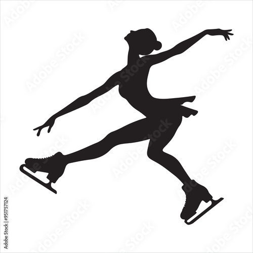 silhouette woman figure skater silhouette white background 