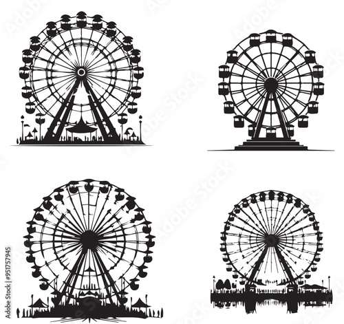 silhouette of clean vector Ferris Wheel   isolated on white background