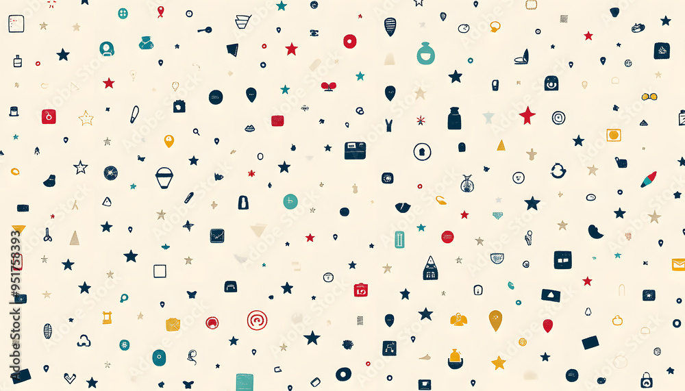 Obraz premium Repeating small icons, like stars, dots, or simple symbols, evenly spaced on a neutral background for a subtle pattern.