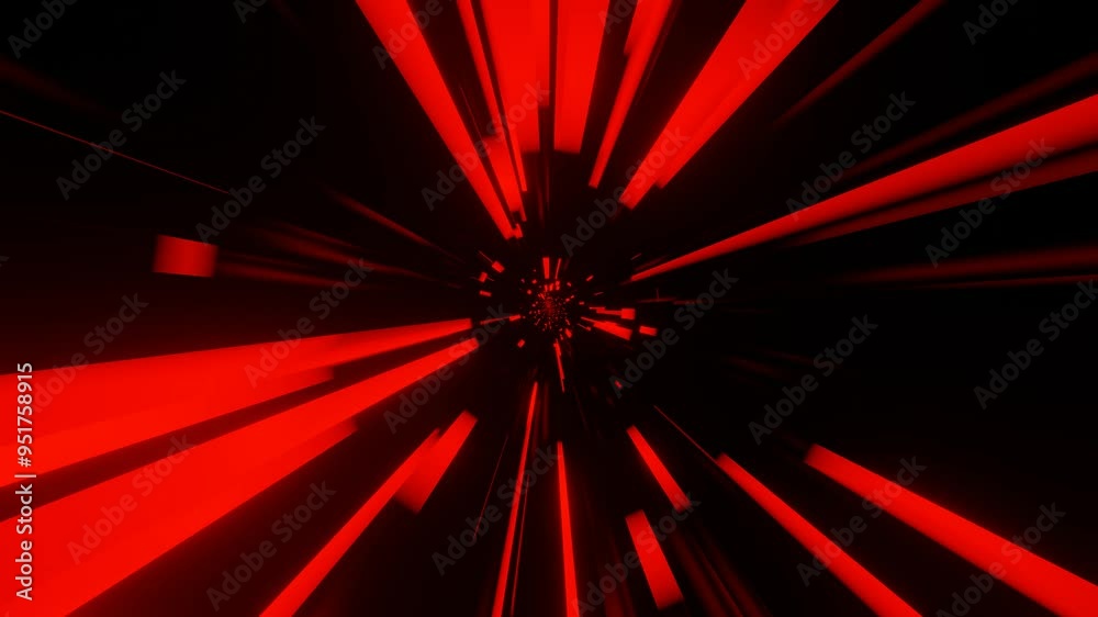 moving forward through a dark tunnel with red glowing stripes. looped animated background. 3d render endless animation