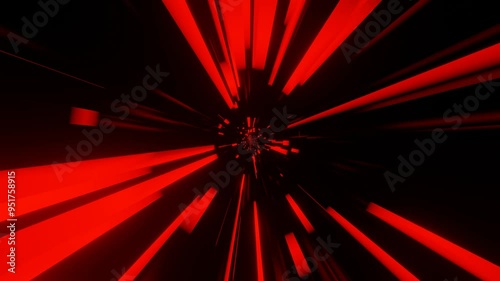 moving forward through a dark tunnel with red glowing stripes. looped animated background. 3d render endless animation