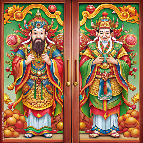 Traditional Door God Illustrations with Vibrant Colors, No Background. Perfect for: Lunar New Year, Home, Temple photo