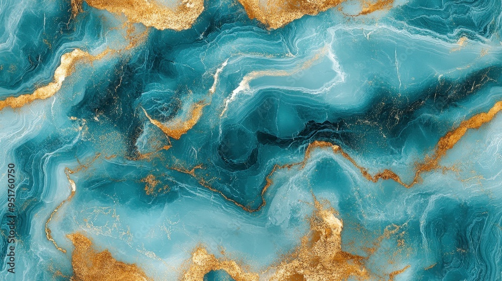 Seamless marble texture in turquoise with gold veins, [Abstract Background Marble], [Vibrant and luxurious]