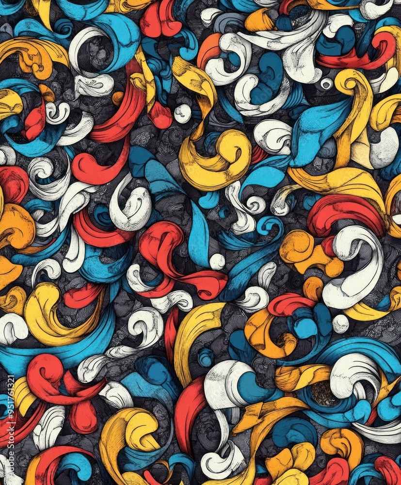 A vibrant abstract pattern featuring swirling shapes in various colors. A vibrant abstract pattern featuring swirling shapes in various colors.