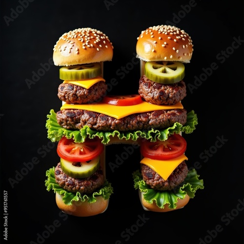 Alphabet H, Letters made from hamburger. Generative AI photo