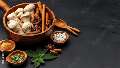Wallpaper Mural A Wooden Bowl Filled with Various Herbs and Spices Torontodigital.ca
