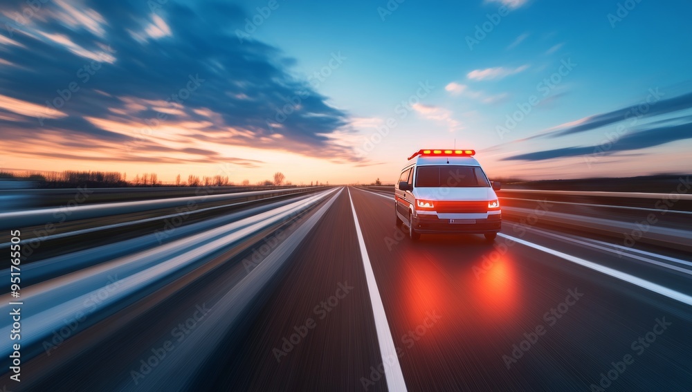 Naklejka premium An Ambulance Driving at High Speed on the Highway with a Blurred Background